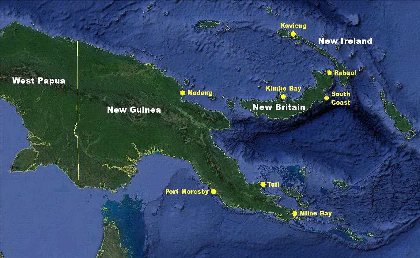 Papua New Guinea Map, Main Areas