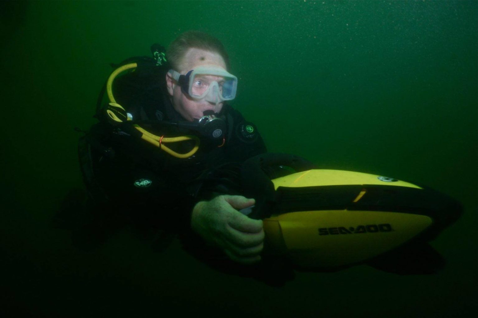 Scuba Diver using an Underwater Scooter