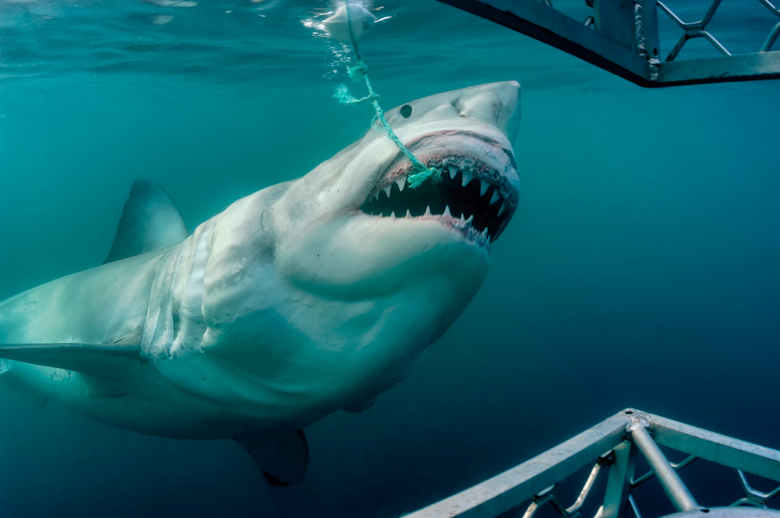 Great white shark takes a bait