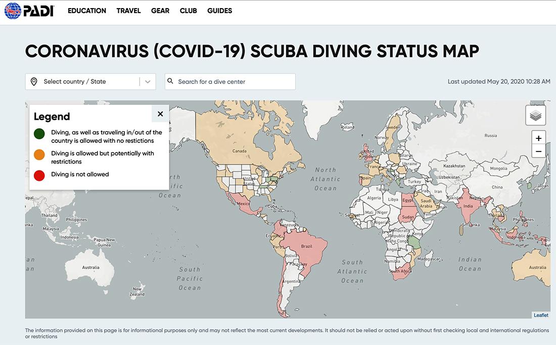 PADI® CORONAVIRUS (COVID-19) SCUBA DIVING STATUS MAP