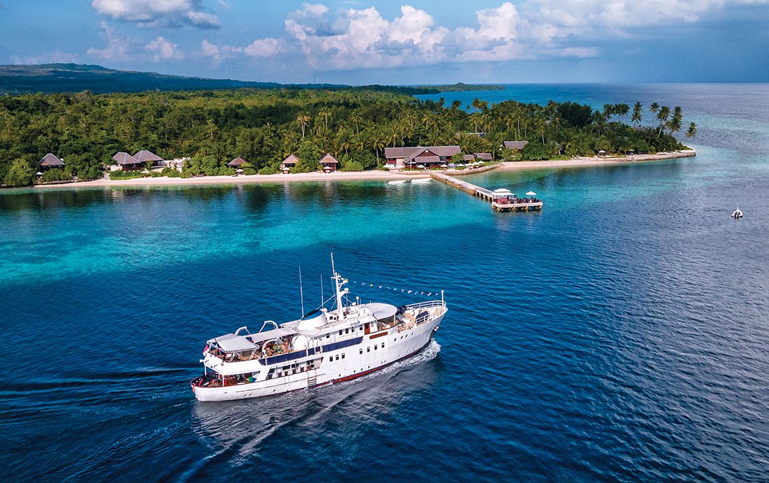 Wakatobi's Dive Yacht Pelagian cruising past the resort.
