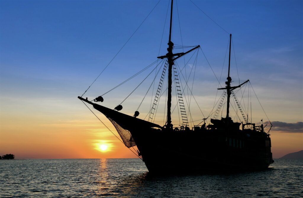 The Arenui at anchor during sunset

