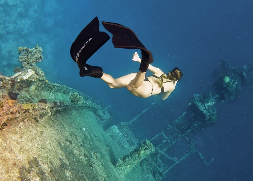 free diving above ship wreck