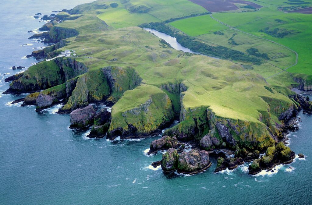 Aerial shot of the Scottish coastline