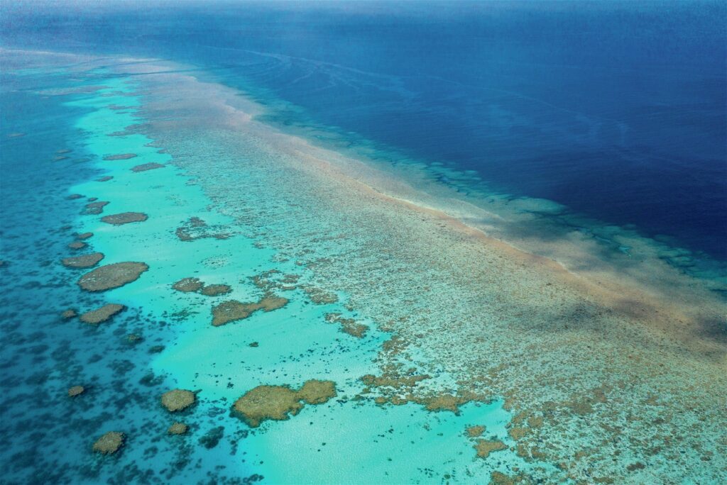 Aerial shot of the reef systemPhotography © Scott Portelli for Diveplanit