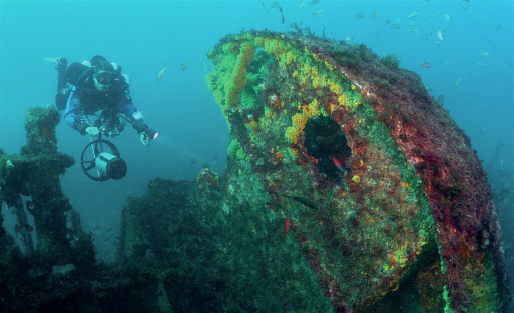 Using a DPV can be an effective way of exploring the wrecks