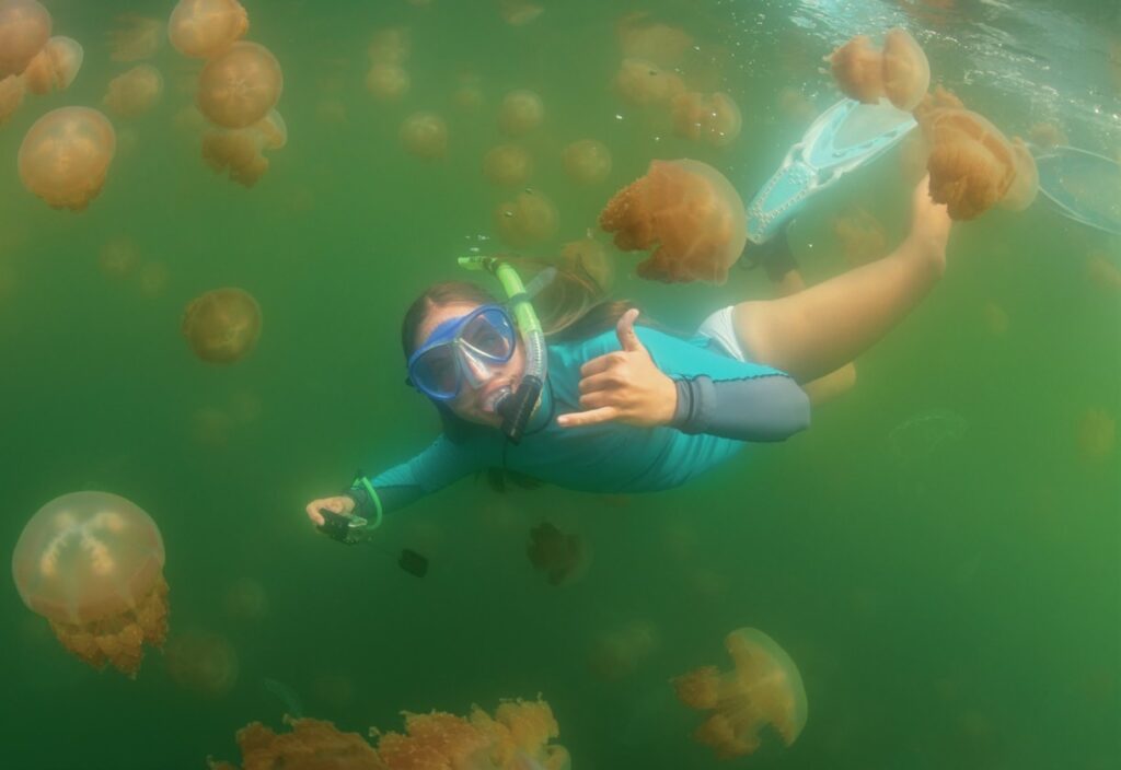 Holly Snorkeling with inland jellies