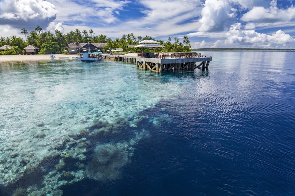 Wakatobi''s jetty extends all the way out to the edge of the House Reef's drop-off.