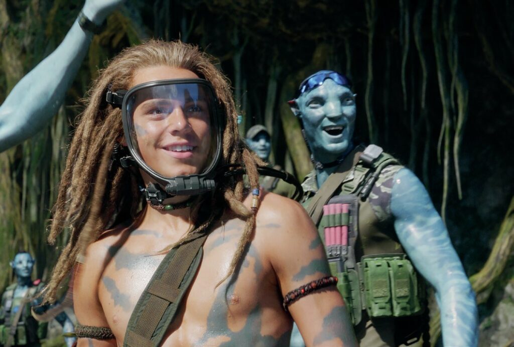 Still from Avatar: The Way of Water, showing John’s full-face mask creation
