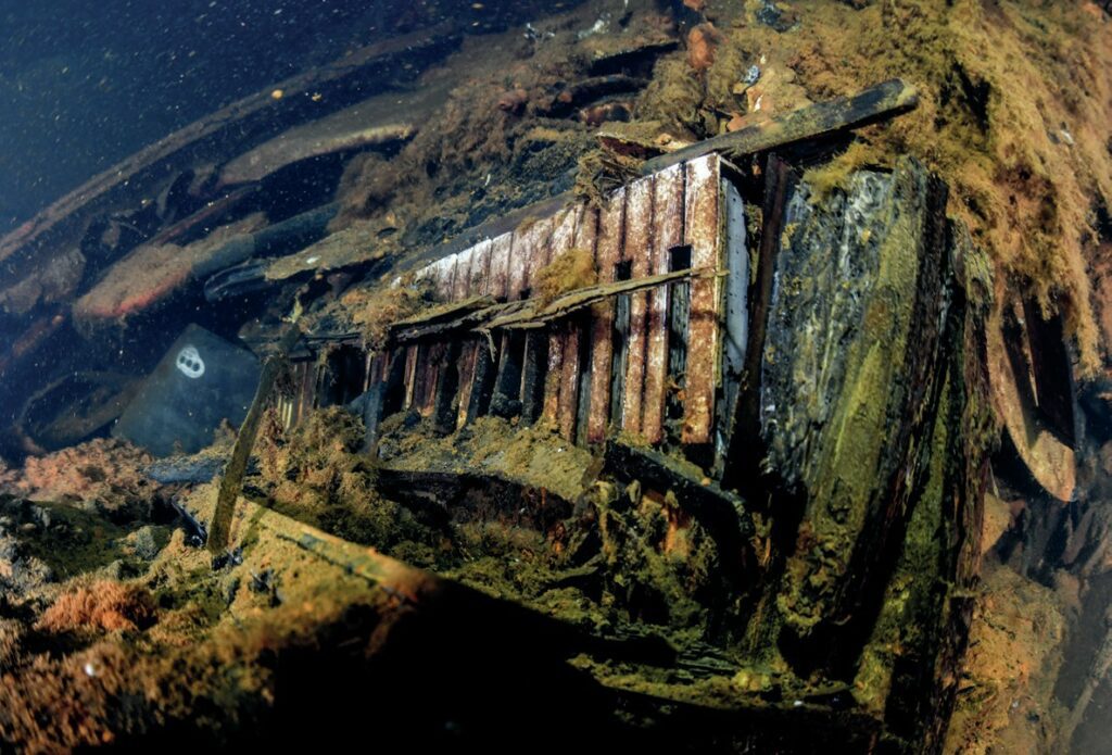 deteriorating shipwreck interior 