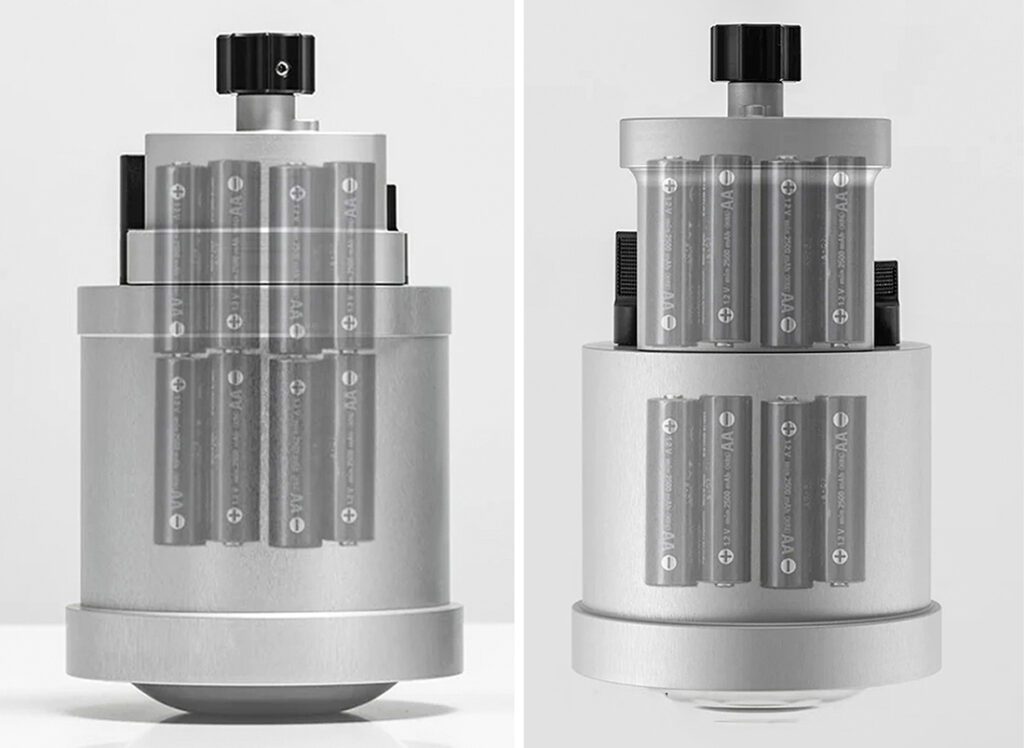 Side-by-side compresence in how the eight AA batteries are configured in a Retra Pro Max (left) using the Booster to how a Retra Pro/Prime model (right) fitted with the Supercharger.