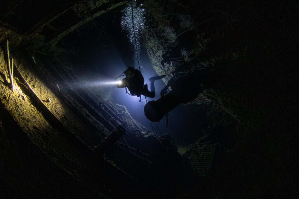 Night dives on the Hilma Hooker are a must
