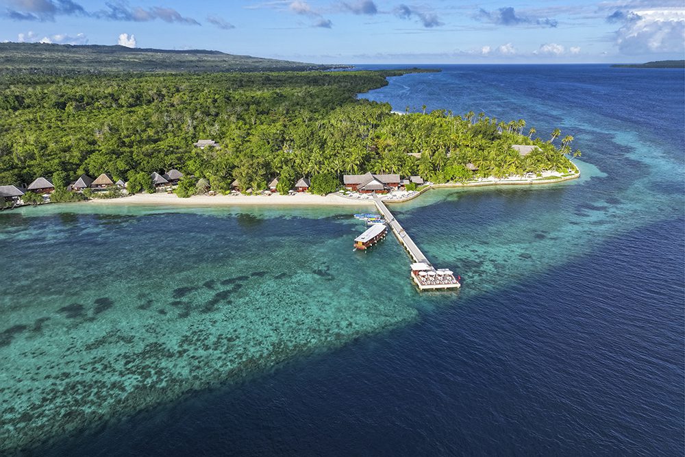 A bird's-eye view of Wakatobi showcases the benefits of ongoing reef conservation and debris removal. 