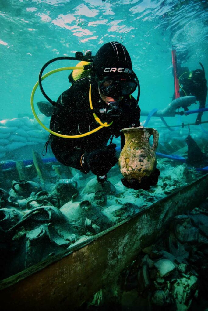 One of the 300 or so amphoras discovered on the Roman shipwreck